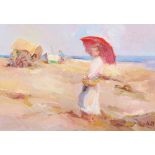 Monfort (20th century) The red parasol oil on canvas, signed lower right 38cm x 55cm