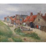 AR Eugene Dekkert (German 1865-1956) Back Street, East Fife Village oil on canvas board laid on