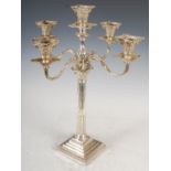 A Victorian silver Corinthian column five light candelabra, Edinburgh, 1883, makers mark of Hamilton