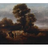 After George Moorland (19th century) Gentleman on horseback conversing with a beggar oil on canvas