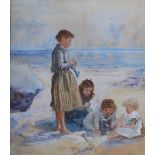 A. Davidson (late 19th century Scottish School) Children on the shore watercolour, signed lower left
