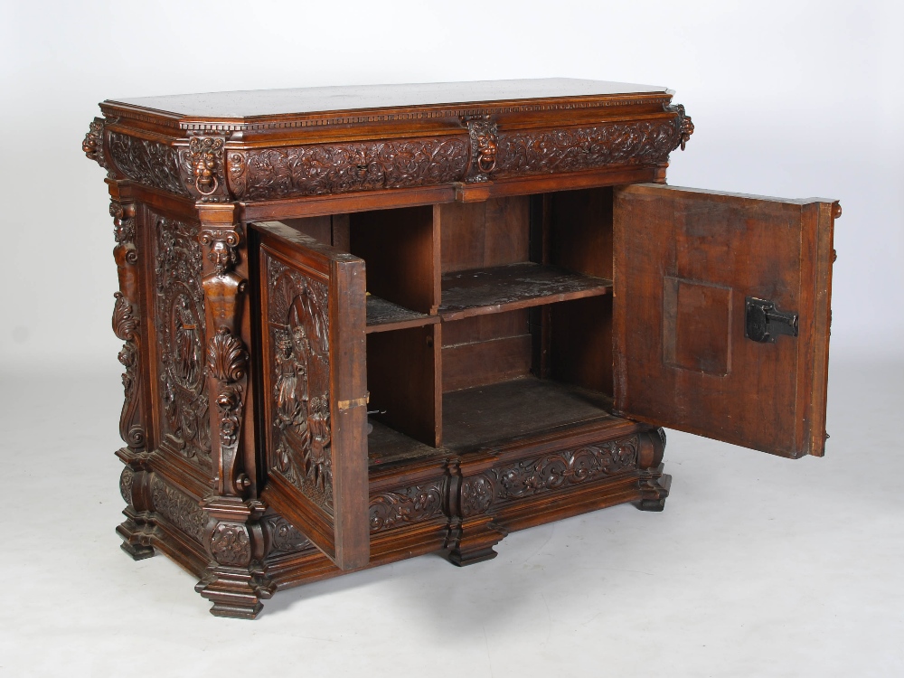 A 19th century Continental walnut Renaissance revival side cabinet, probably Italian, the - Image 9 of 11