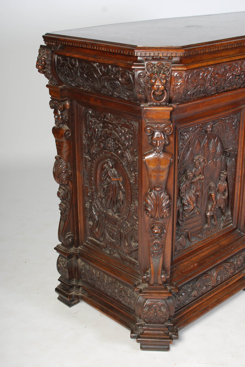 A 19th century Continental walnut Renaissance revival side cabinet, probably Italian, the - Image 2 of 11