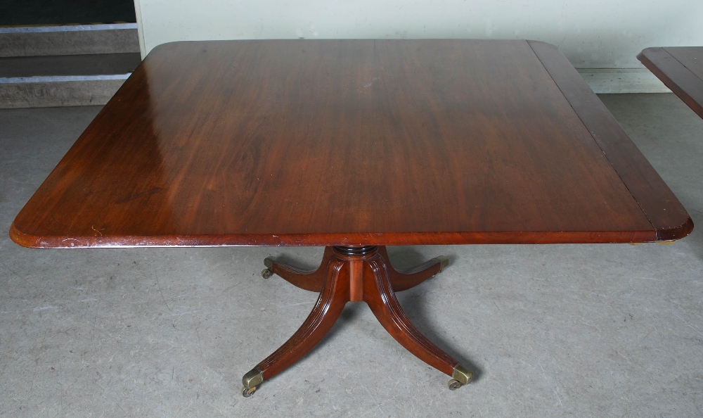 A 19th century mahogany twin pedestal dining table converting to two square snap top pedestal tables - Image 11 of 12