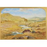 Waller Hugh Paton RSA RSW (1828-1895) Highland moorland scene watercolour, signed with monogram