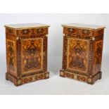 A pair of 19th century Continental marquetry inlaid and ormolu mounted pier cabinets, the mottled
