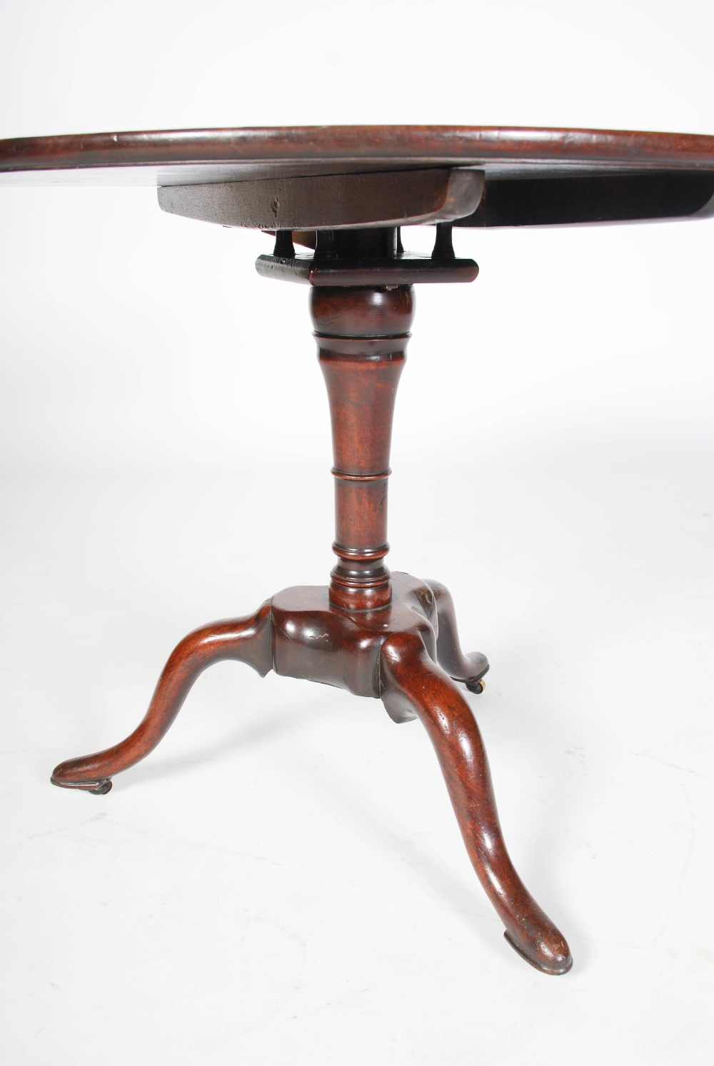 A George III mahogany bird cage tripod table, the hinged circular top with a slightly raised - Image 4 of 4