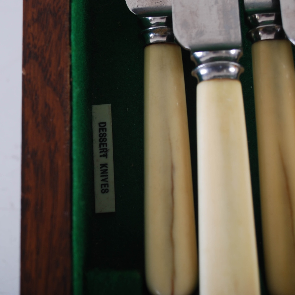 An early 20th century oak cased twelve place canteen of Kings pattern silver flatware and cutlery, - Image 6 of 12