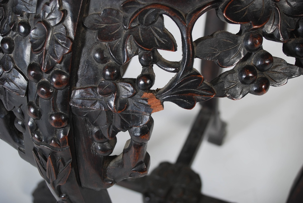 A Chinese dark wood jardiniere stand, Qing Dynasty, the shaped circular top with a mottled red - Image 7 of 7