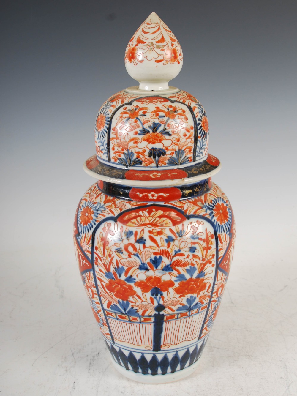 A pair of Japanese Imari porcelain jars and covers, Meiji Period, 39cm high - Image 10 of 15