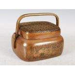 A Chinese bronzed metal rectangular pot pourri basket and cover, the front with engraved