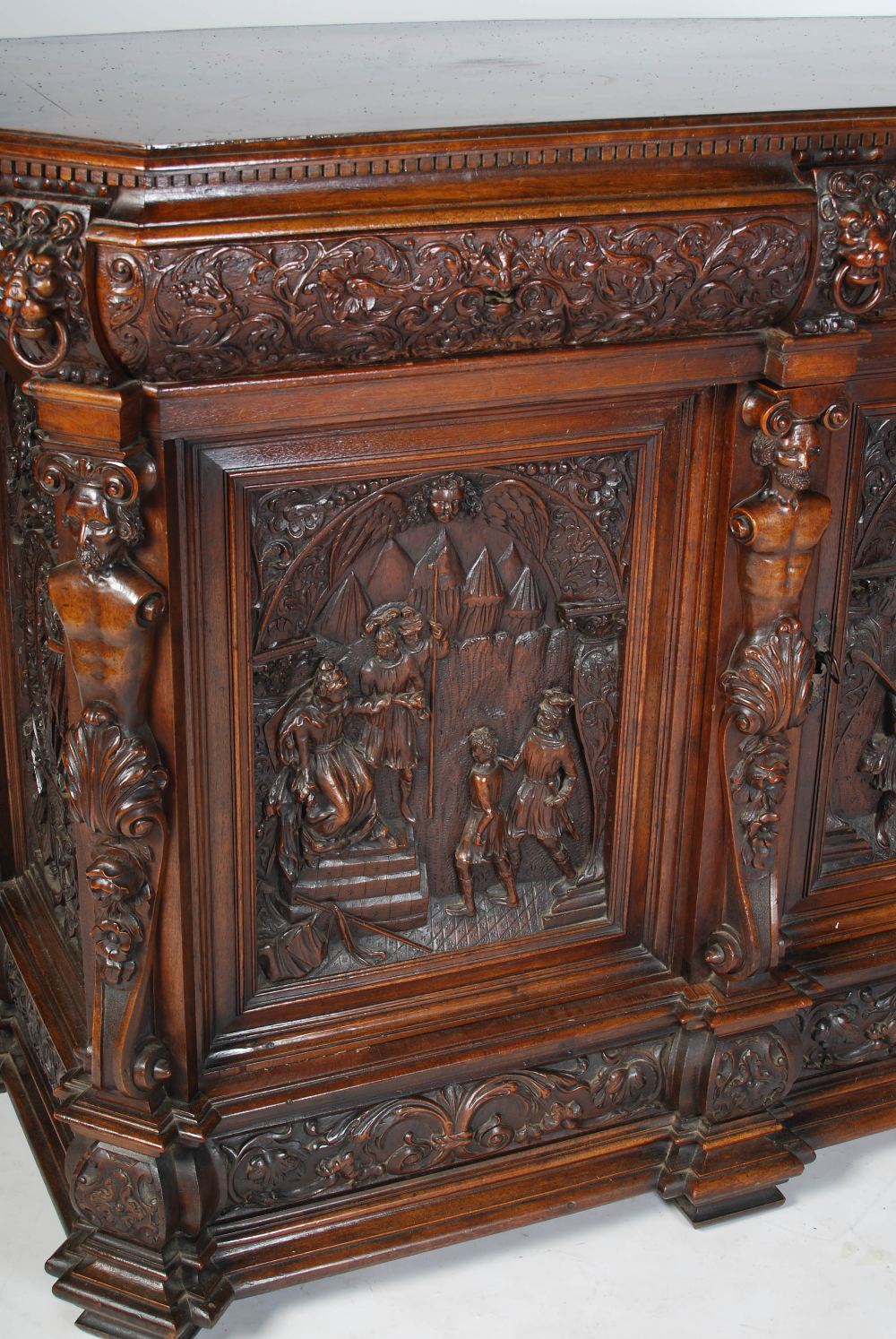 A 19th century Continental walnut Renaissance revival side cabinet, probably Italian, the - Image 3 of 11