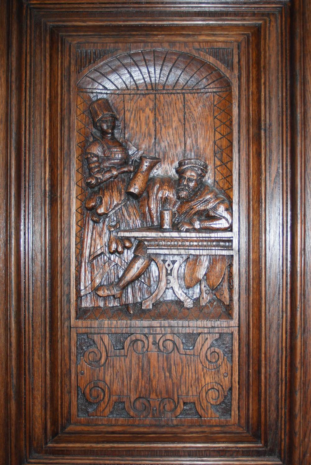 A late 19th century oak sideboard, the upright back with two bevelled mirror recesses and two - Image 5 of 8