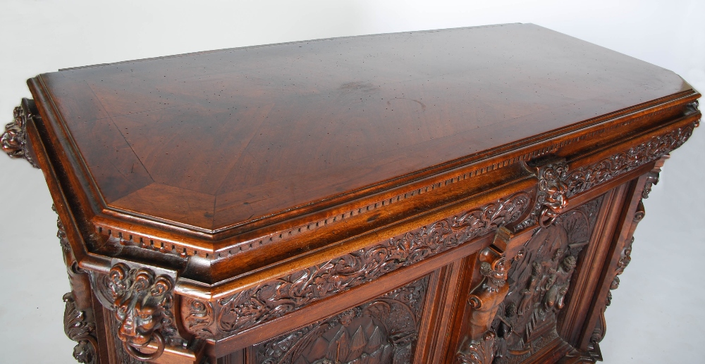 A 19th century Continental walnut Renaissance revival side cabinet, probably Italian, the - Image 8 of 11