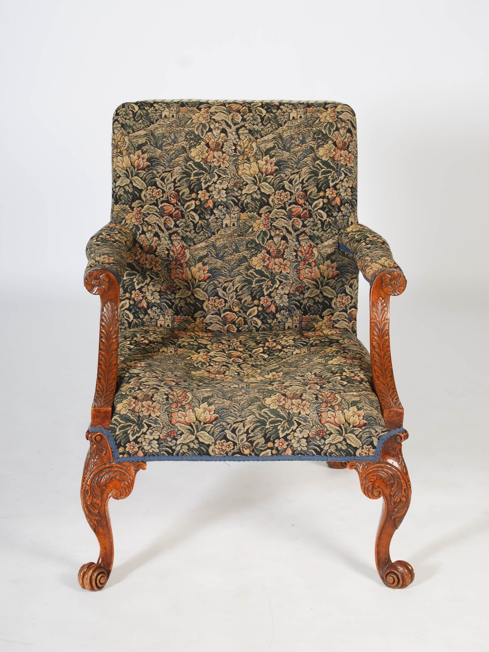 A late 19th century mahogany George II style Gainsborough armchair, the needlework upholstered back, - Image 2 of 5