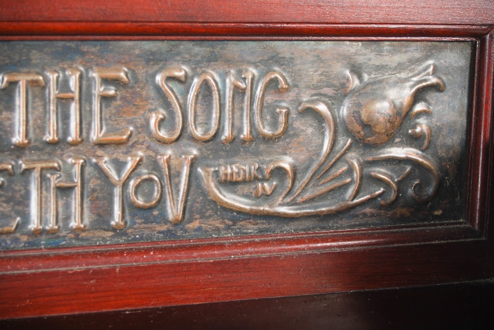 An early 20th century Arts & Crafts mahogany, white metal and copper mounted music cabinet, the - Image 8 of 9