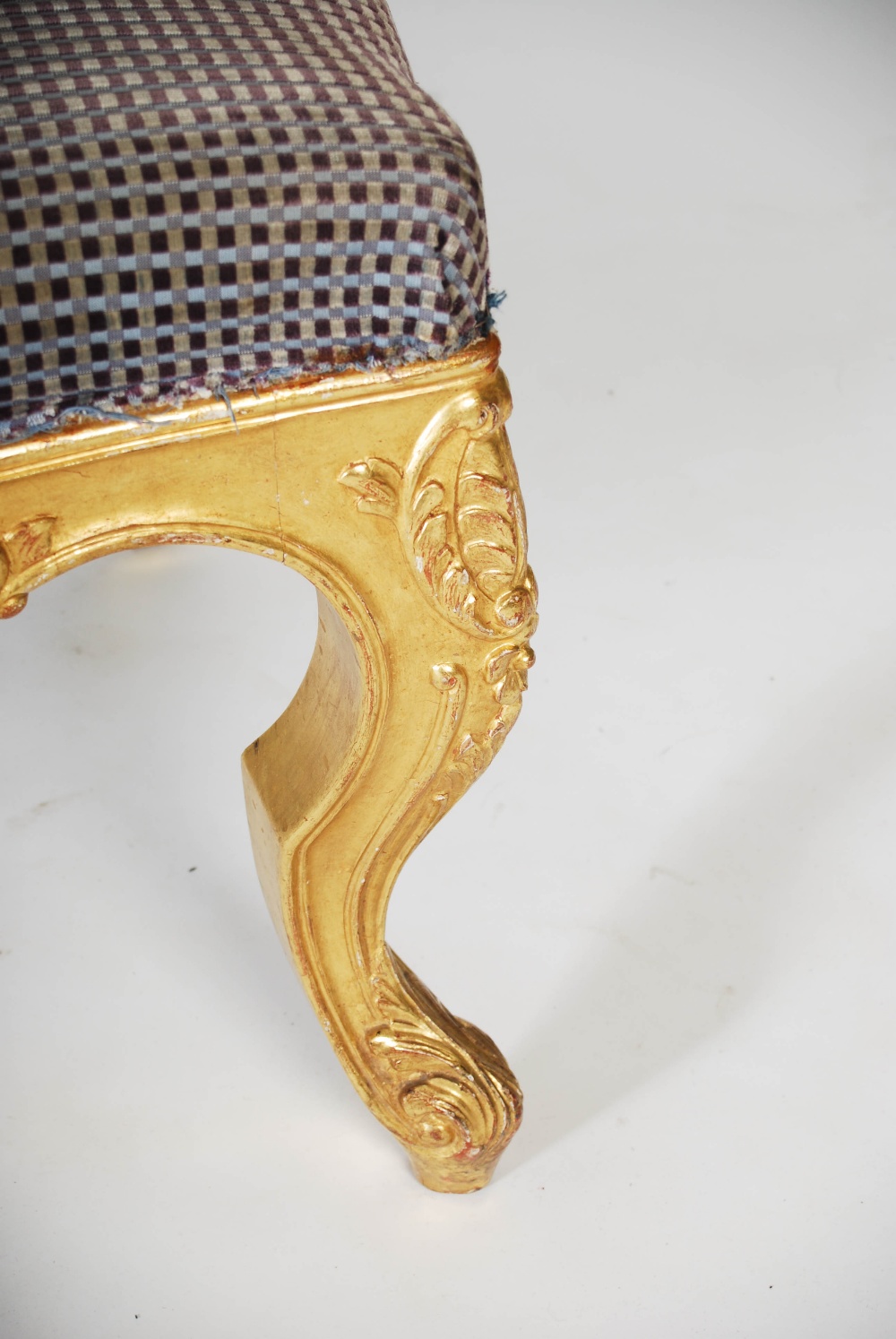 A pair of Victorian style gilt wood stools, the rectangular upholstered tops with a serpentine edge, - Image 3 of 4