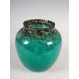 A Monart vase, shape A, mottled black and green glass with gold coloured inclusions, 15.5cm high.