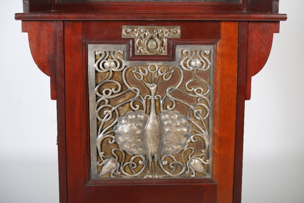 An early 20th century Arts & Crafts mahogany, white metal and copper mounted music cabinet, the - Image 5 of 9