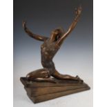 An Art Deco style bronzed spelter figure of a dancer, on stepped triangular plinth base, 68cm high x