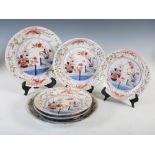 A graduated set of six Japanese Imari plates, Edo Period, decorated with fenced gardens issuing