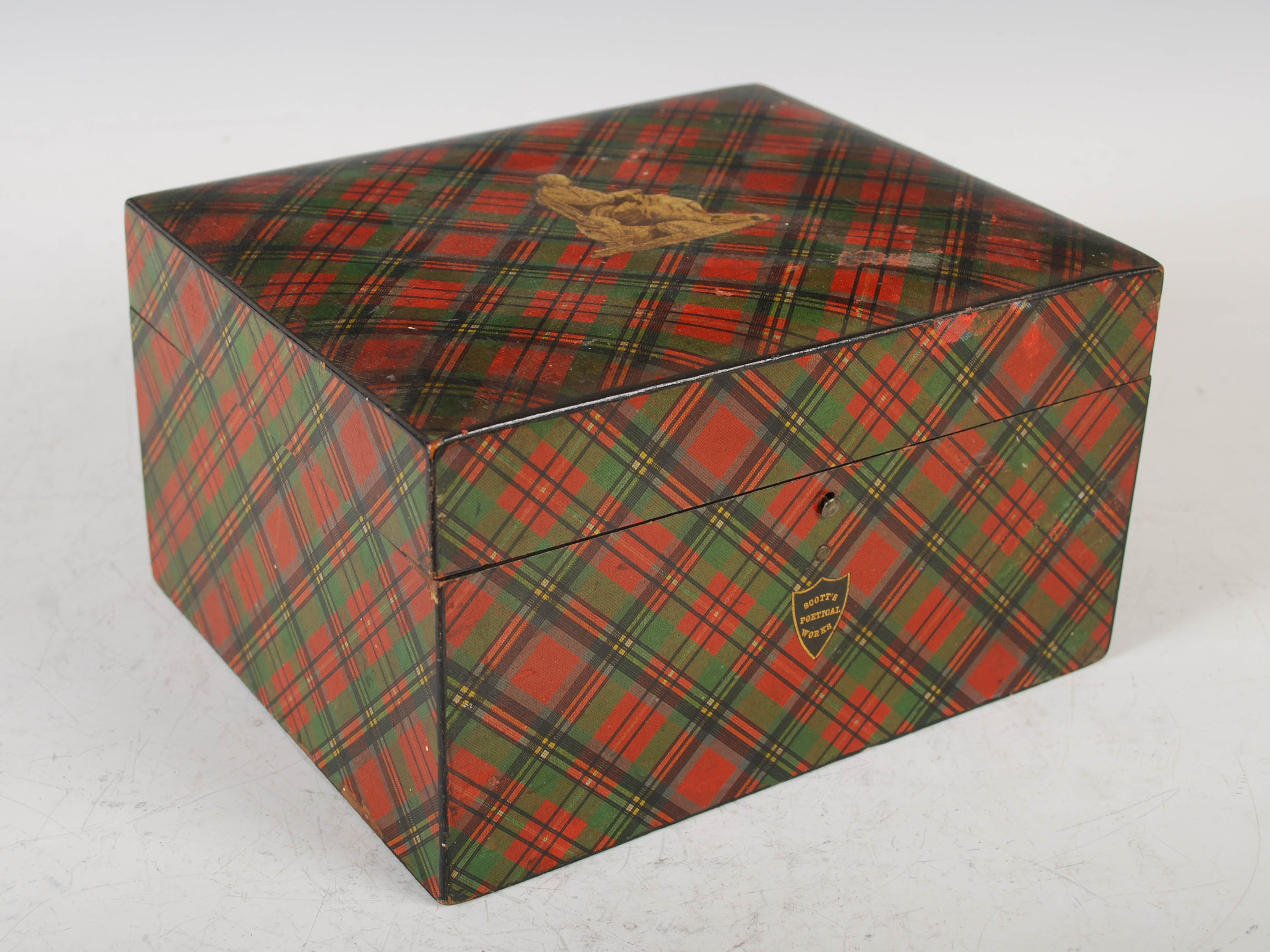 A 19th century tartan ware box containing six tartan ware bound volumes of Scott's Poetical Works, - Image 2 of 16