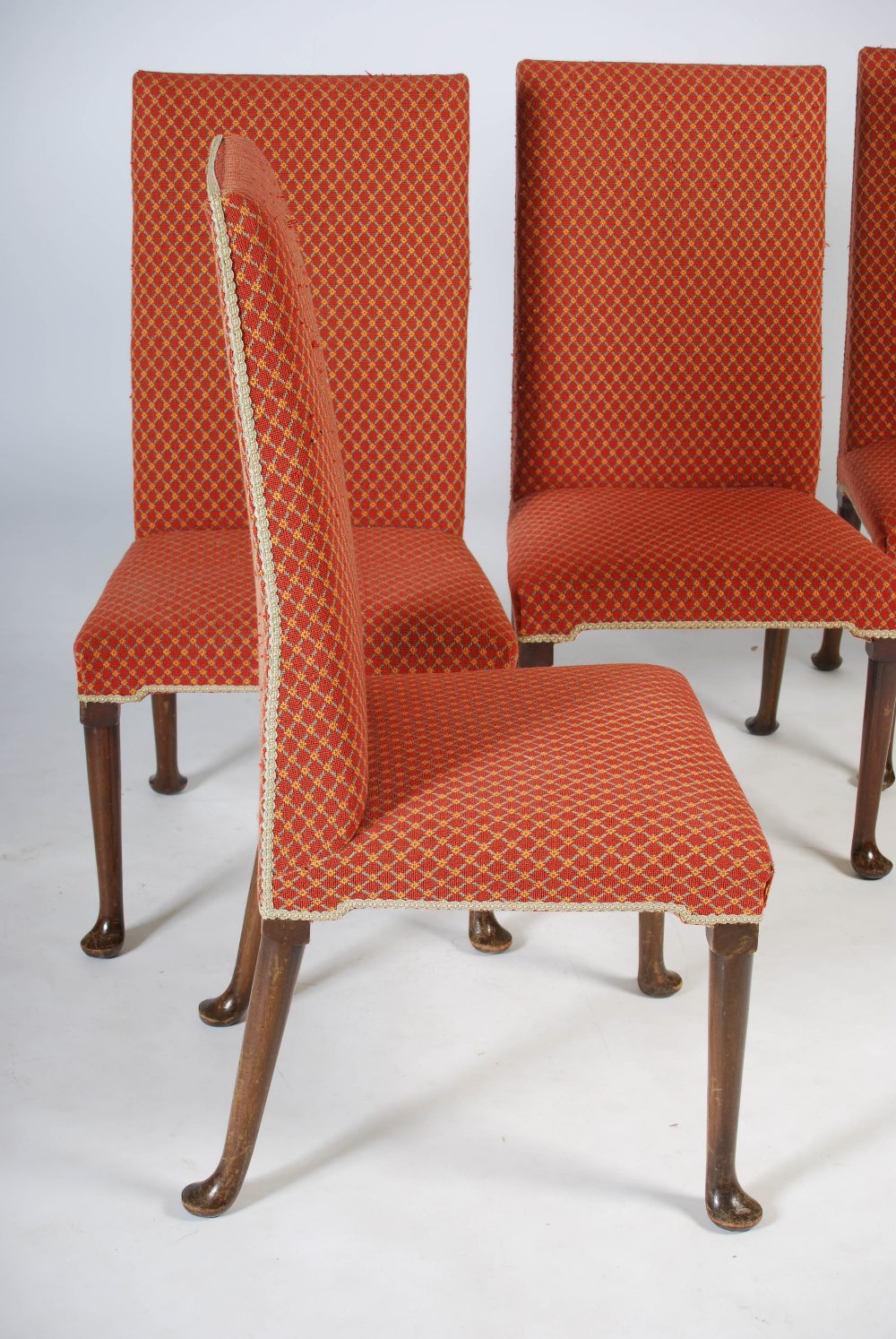 A set of ten early 20th century mahogany dining chairs, the needlework backs and seats raised on - Image 3 of 4