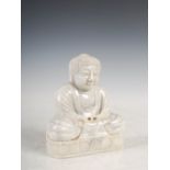 A Chinese marble figure of Buddha, on lotus carved plinth, 14cm high x 11.5cm wide.