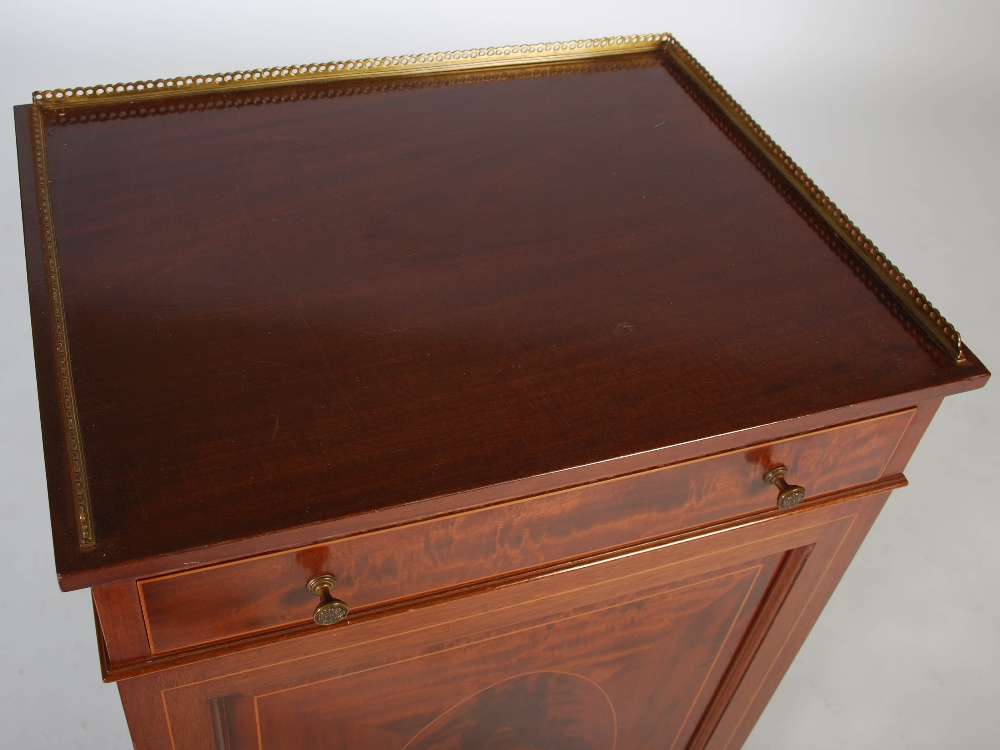 An Edwardian mahogany and boxwood lined music cabinet, the rectangular top with pierced brass - Image 2 of 7