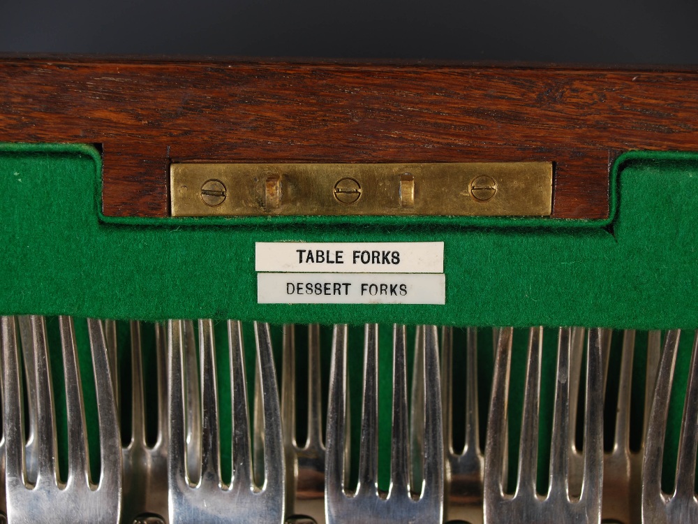 An early 20th century oak cased twelve place canteen of Kings pattern silver flatware and cutlery, - Image 2 of 12