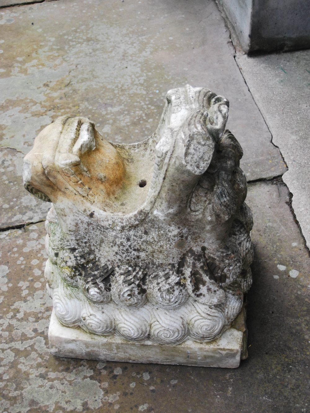 A Chinese marble fountain head carved in the form of a dragon with open mouth, on square plinth, - Image 4 of 4