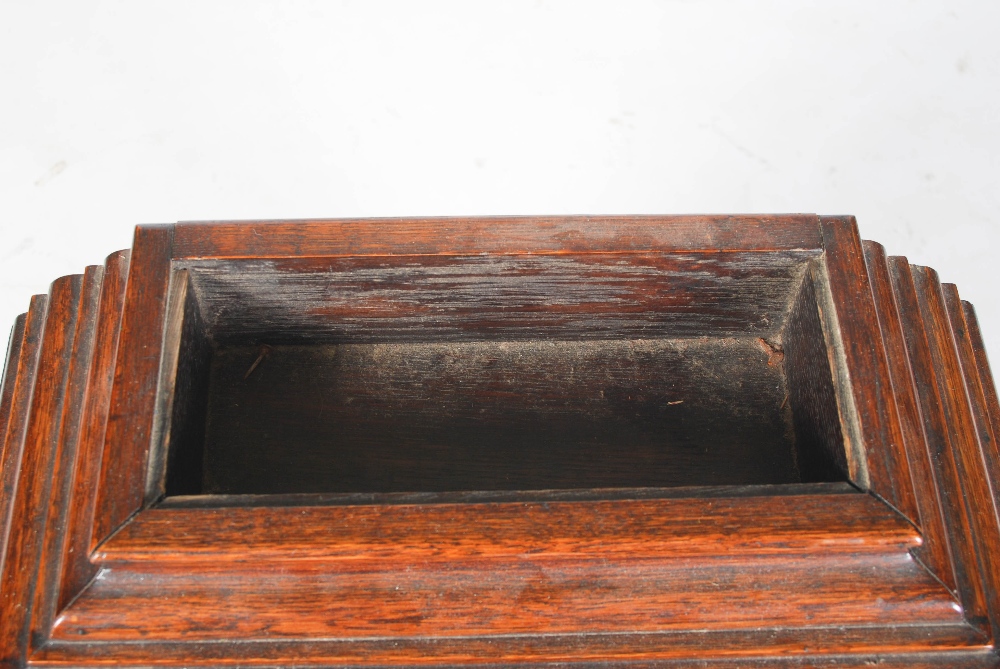 A 19th century oak table cabinet, the caddy top with detachable cover and dog carved finial, over an - Image 4 of 6