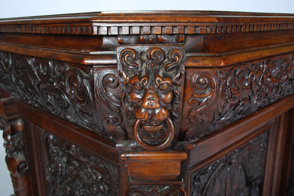 A 19th century Continental walnut Renaissance revival side cabinet, probably Italian, the - Image 6 of 11