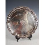 A mid 20th century Pakistan silver salver, inscribed with presentation inscription to 'Lieut. Gen.