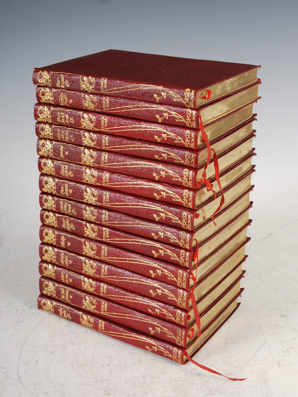 Fourteen leather bound volumes - The Works Of William Makepeace Thackeray, New Century Library, - Image 2 of 2