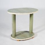 An early 20th century Art Deco shagreen and ivory occasional table, the oval top raised on two