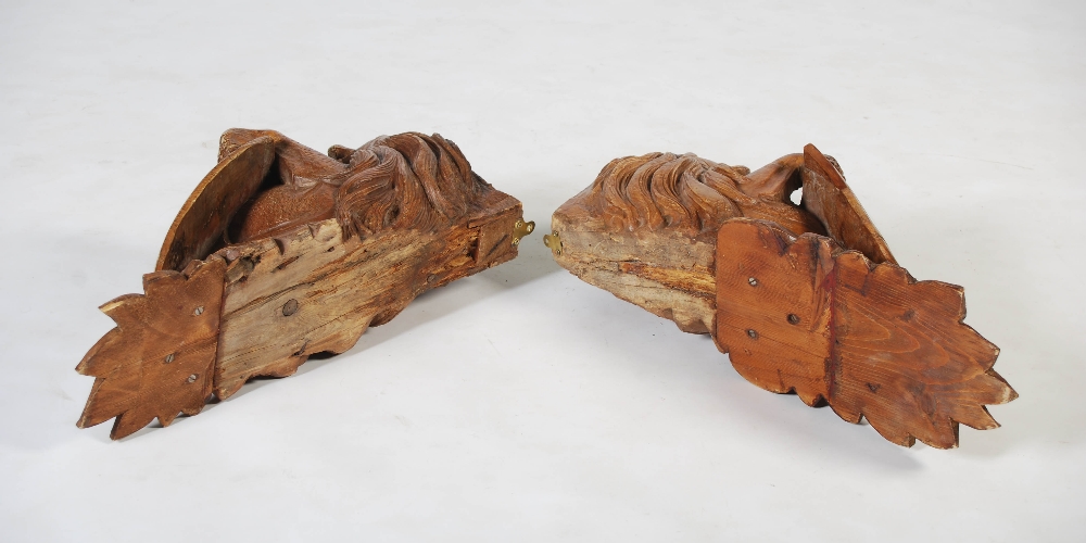 A pair of late 19th century carved pine brackets, carved with lions supporting shields carved with - Image 7 of 7