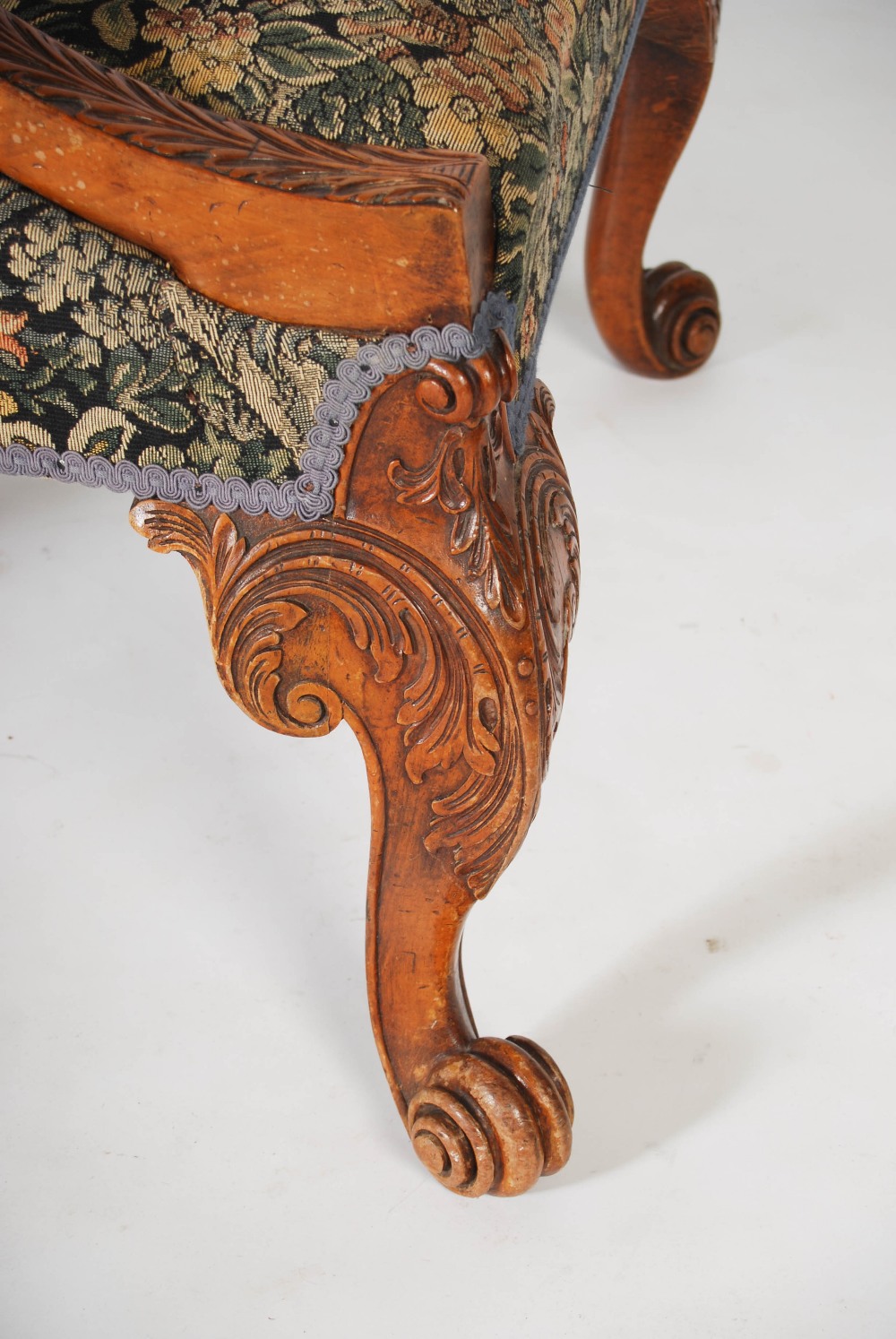 A late 19th century mahogany George II style Gainsborough armchair, the needlework upholstered back, - Image 5 of 5