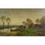 T. Lewis (19th century) Milking time oil on canvas, signed lower right 41cm x 66cm
