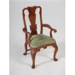 A 20th century mahogany miniature George III style elbow chair, with green velvet upholstered