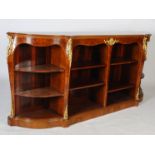 A French mahogany, marquetry and gilt metal mounted open bookcase in the Louis XV style, the