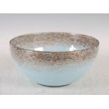 A Monart bowl, shape MA, mottled purple and blue glass with gold coloured inclusions, 22.5cm