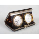 An early 20th century tortoiseshell and silver mounted folding combination barometer and pocket