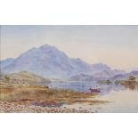 John James Bannatyne RSW (1836-1911) Loch scene with figures in a rowing boat watercolour, signed