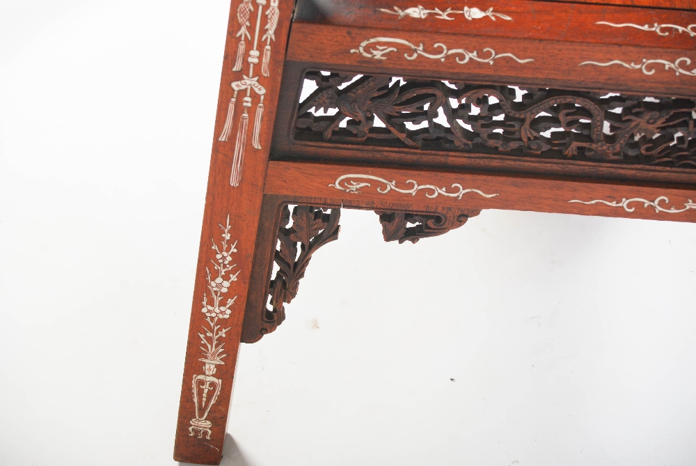 A Chinese dark wood and ivory inlaid square shaped occasional table, late Qing Dynasty, the square - Image 10 of 12