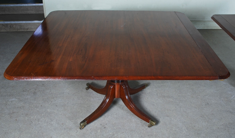 A 19th century mahogany twin pedestal dining table converting to two square snap top pedestal tables - Image 9 of 12