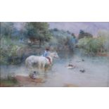 Luigi Chialiva (Swiss 1842-1914) The watering pool watercolour, signed lower left 30cm x 49cm