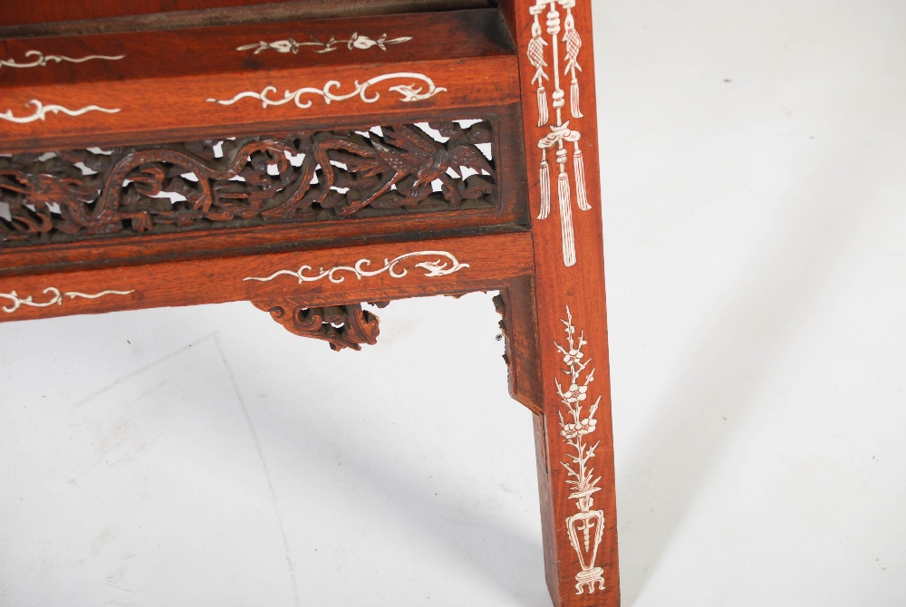 A Chinese dark wood and ivory inlaid square shaped occasional table, late Qing Dynasty, the square - Image 9 of 12