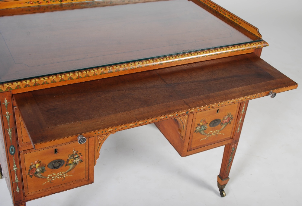 A 19th century painted satinwood wash stand, the rectangular top with three quarter gallery above - Image 4 of 8