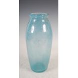 A Monart vase, shape UA, mottled blue glass with bubble inclusions, 29cm high.
